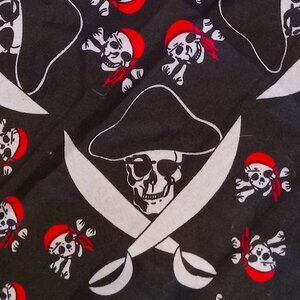 20-1/2" Square Pirate Skull Black, Red & White Bandana Scarf